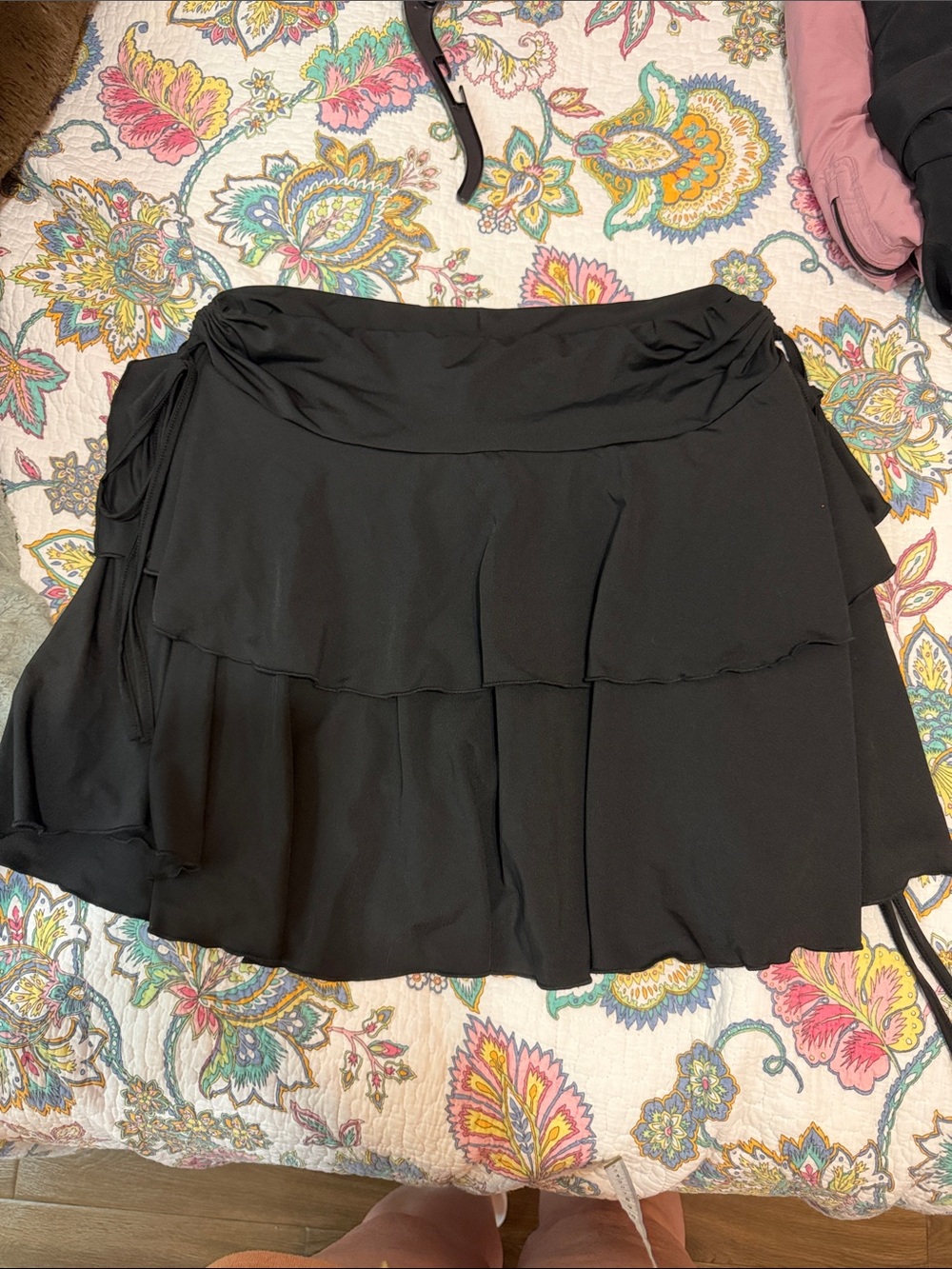SHEIN Black Layered Ruffle Mini Skirt with Side Tie